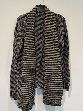 Rip Curl Black and Cream Striped Open-Front Cardigan